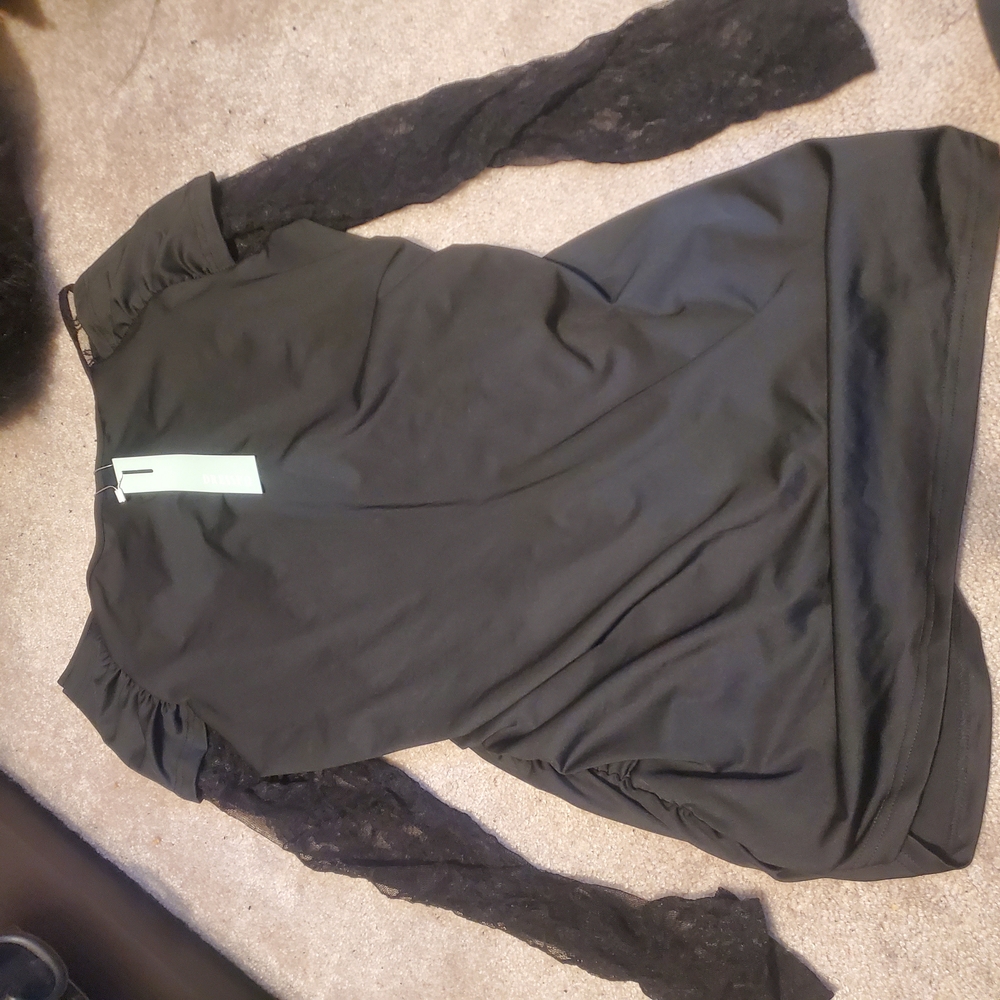 Elegant Black Blouse with Lace Sleeves